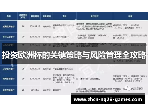 投资欧洲杯的关键策略与风险管理全攻略