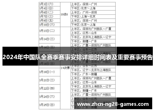 2024年中国队全赛季赛事安排详细时间表及重要赛事预告